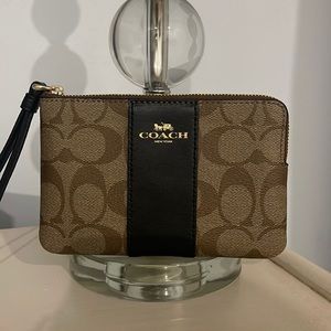 Coach Corner Zip Wristlet in Canvas Leather
